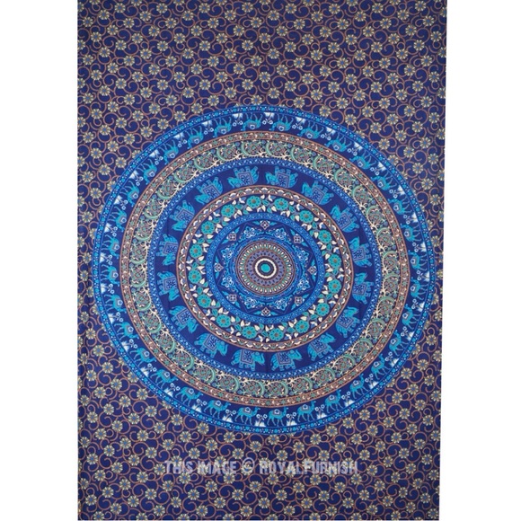 New Blue/Purple Elephant Camel Mandala Medallion Indian Tapestry Wall Hanging - Picture 2 of 11